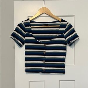 Abercrombie & Fitch Navy, Green and White Cropped Shirt